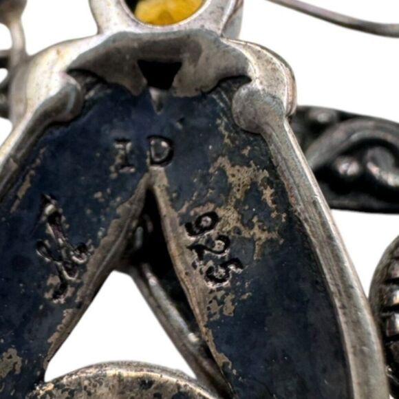 Vintage Signed Peridot Garnet Yellow Topaz Dangle Sterling Silver Drop Earrings - Picture 3 of 4